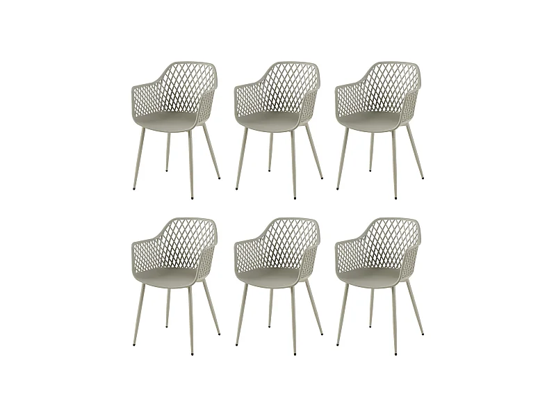 Lot de 6 chaises de jardin avec accoudoirs, fauteuil lounge - Chaises de jardin - Charge maximale : 120 kg - Gris