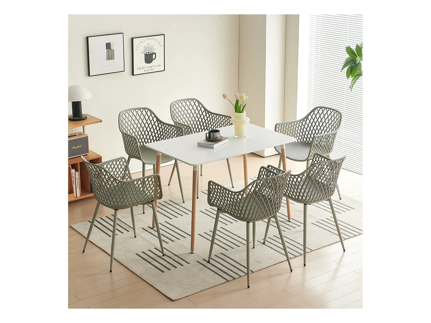 Lot de 6 chaises de jardin avec accoudoirs, fauteuil lounge - Chaises de jardin - Charge maximale : 120 kg - Gris