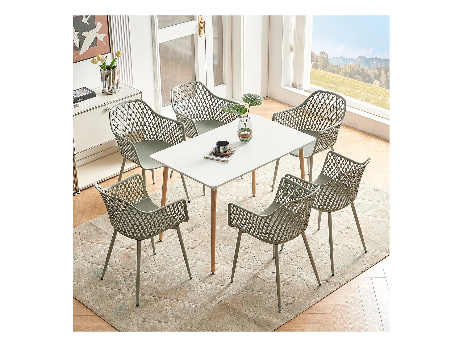 Lot de 6 chaises de jardin avec accoudoirs, fauteuil lounge - Chaises de jardin - Charge maximale : 120 kg - Gris