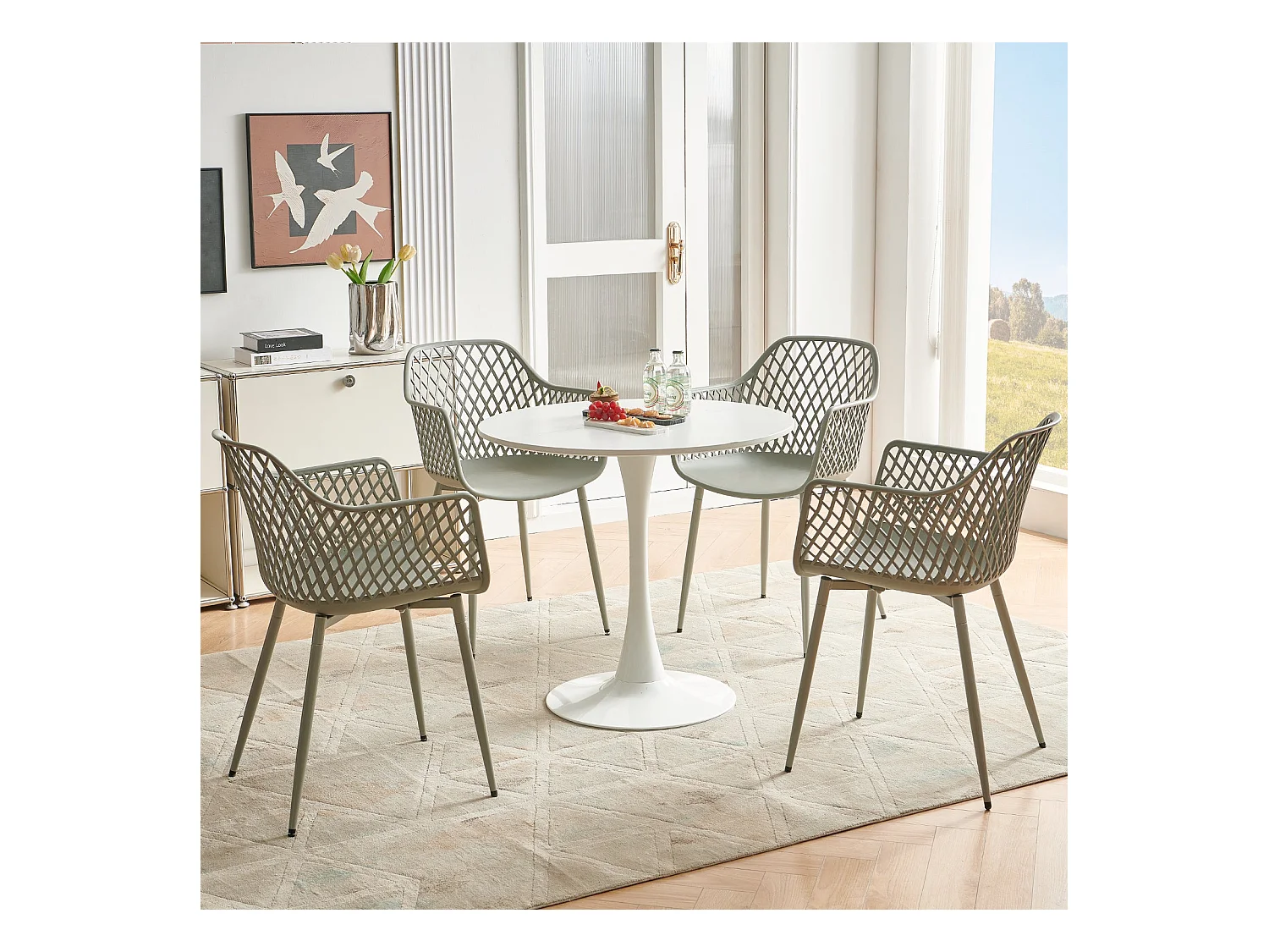 Lot de 6 chaises de jardin avec accoudoirs, fauteuil lounge - Chaises de jardin - Charge maximale : 120 kg - Gris