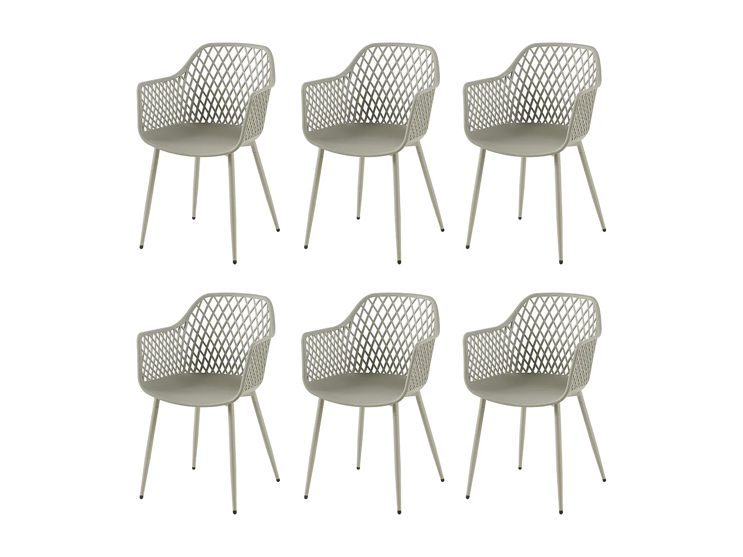 Lot de 6 chaises de jardin avec accoudoirs, fauteuil lounge - Chaises de jardin - Charge maximale : 120 kg - Gris