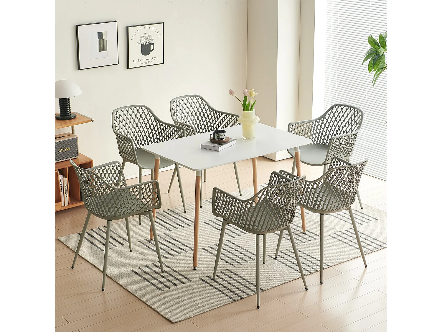 Lot de 6 chaises de jardin avec accoudoirs, fauteuil lounge - Chaises de jardin - Charge maximale : 120 kg - Gris