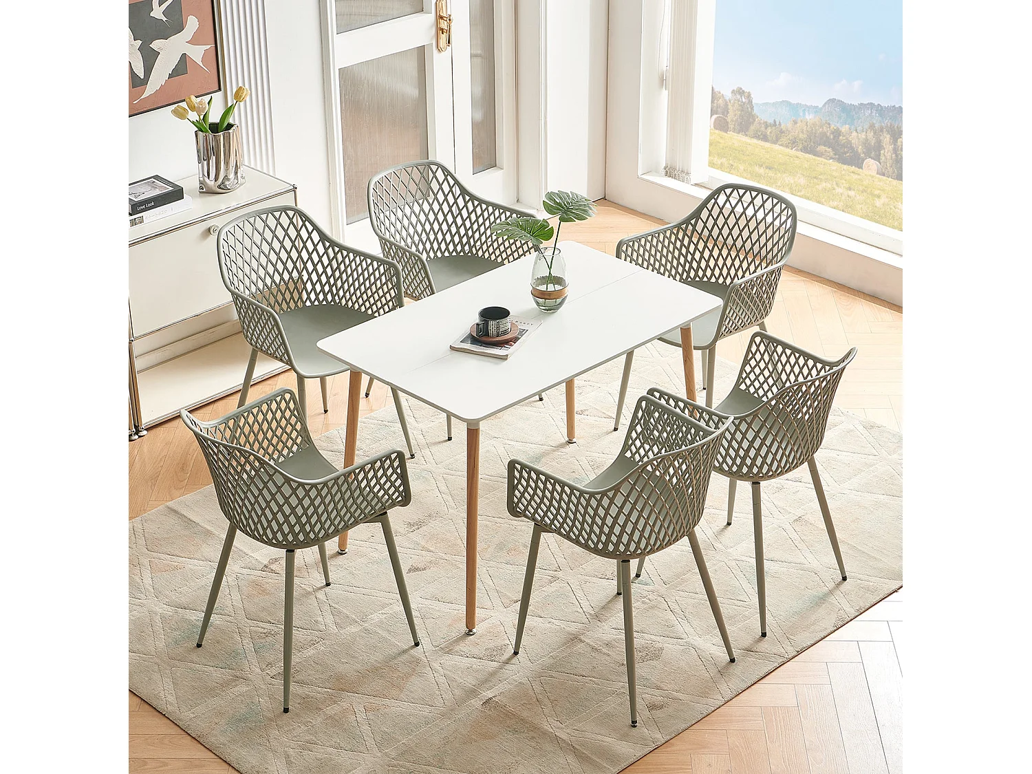 Lot de 6 chaises de jardin avec accoudoirs, fauteuil lounge - Chaises de jardin - Charge maximale : 120 kg - Gris