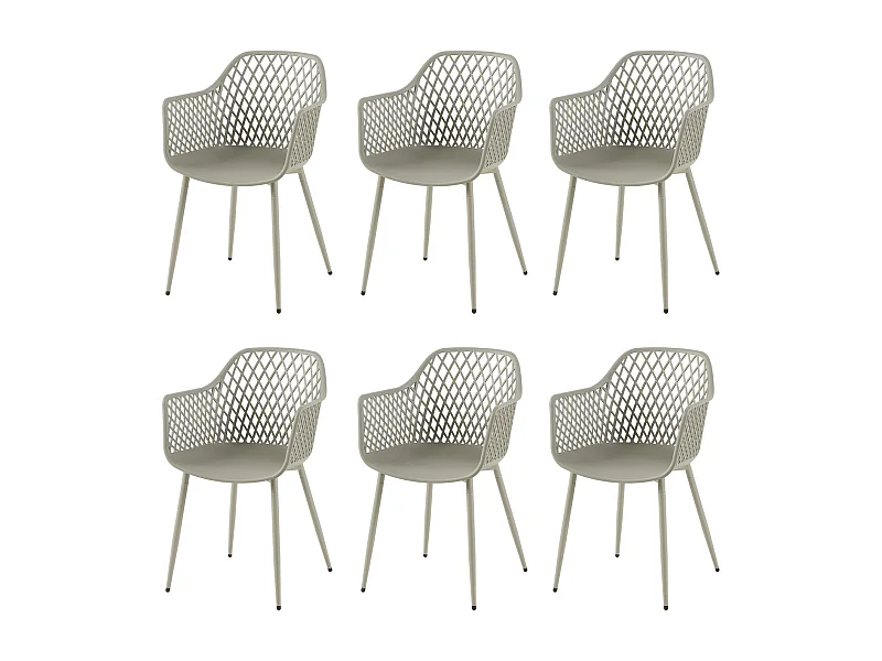 Lot de 6 chaises de jardin avec accoudoirs, fauteuil lounge - Chaises de jardin - Charge maximale : 120 kg - Gris