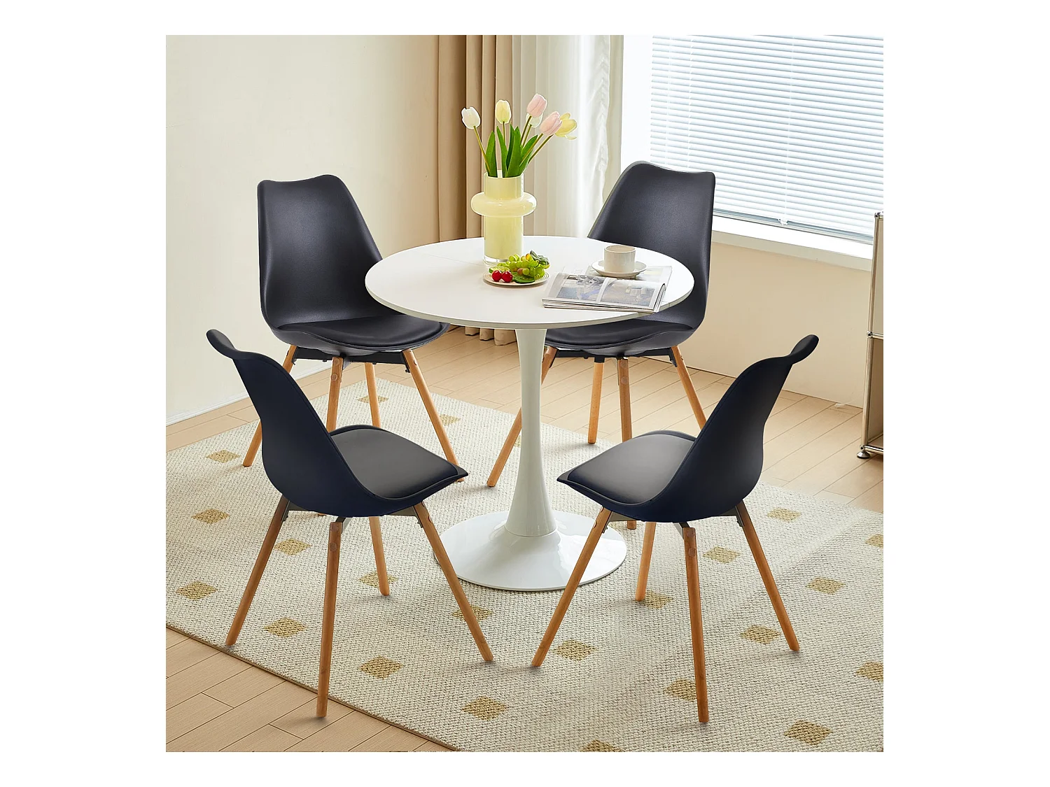 4 Chaise de salle à manger design contemporain scandinave-Noir