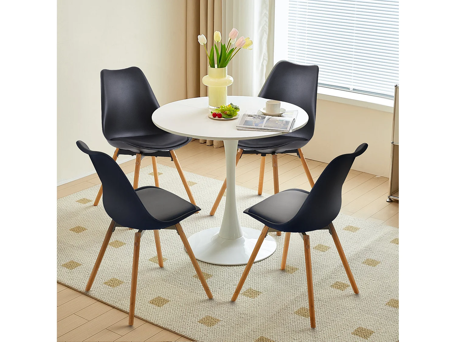 4 Chaise de salle à manger design contemporain scandinave-Noir