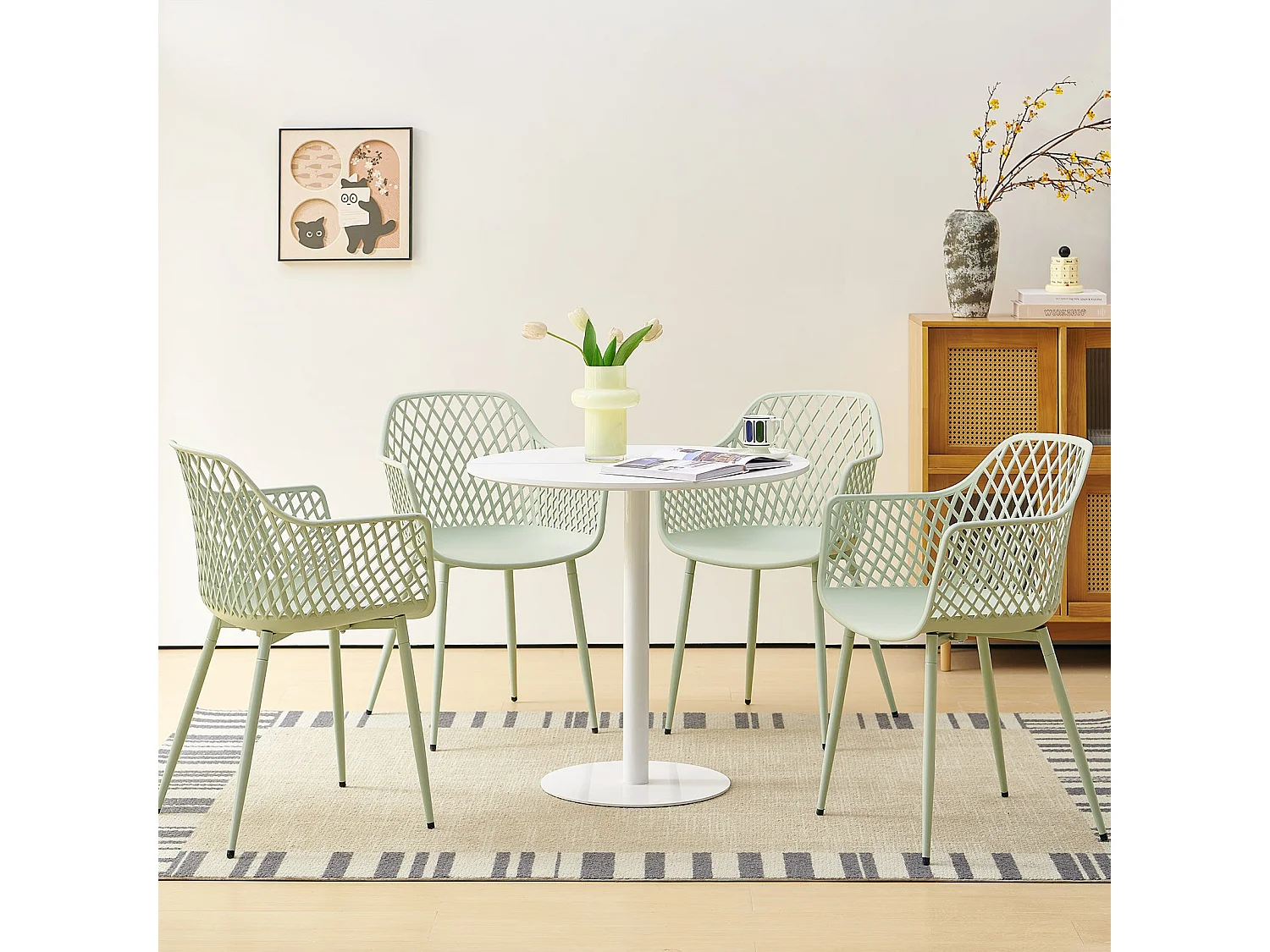 Lot de 6 chaises de jardin, avec accoudoirs, pieds en métal, pour extérieur, terrasse, balcon, jardin, charge maximale : 120 kg