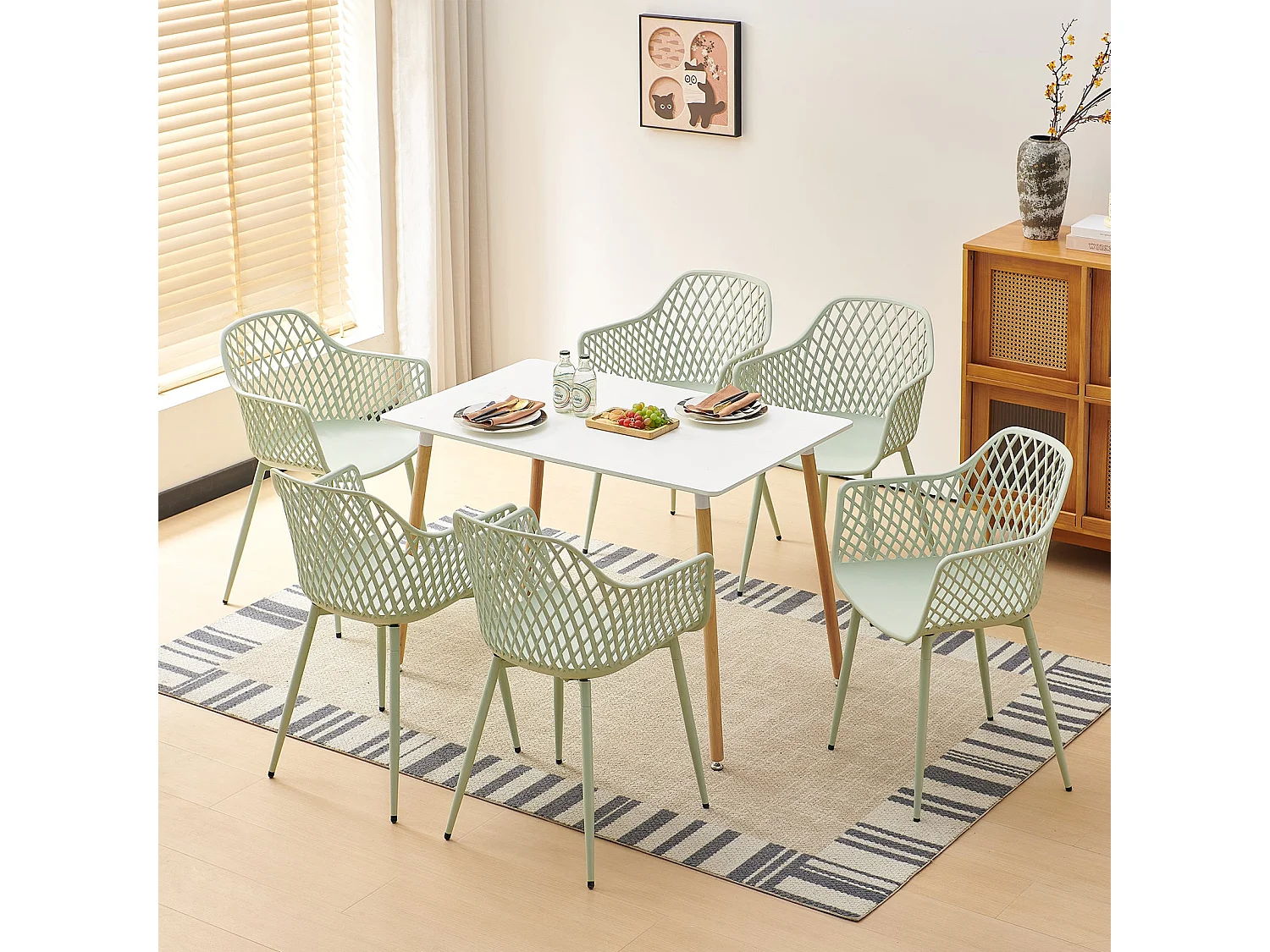 Lot de 6 chaises de jardin, avec accoudoirs, pieds en métal, pour extérieur, terrasse, balcon, jardin, charge maximale : 120 kg