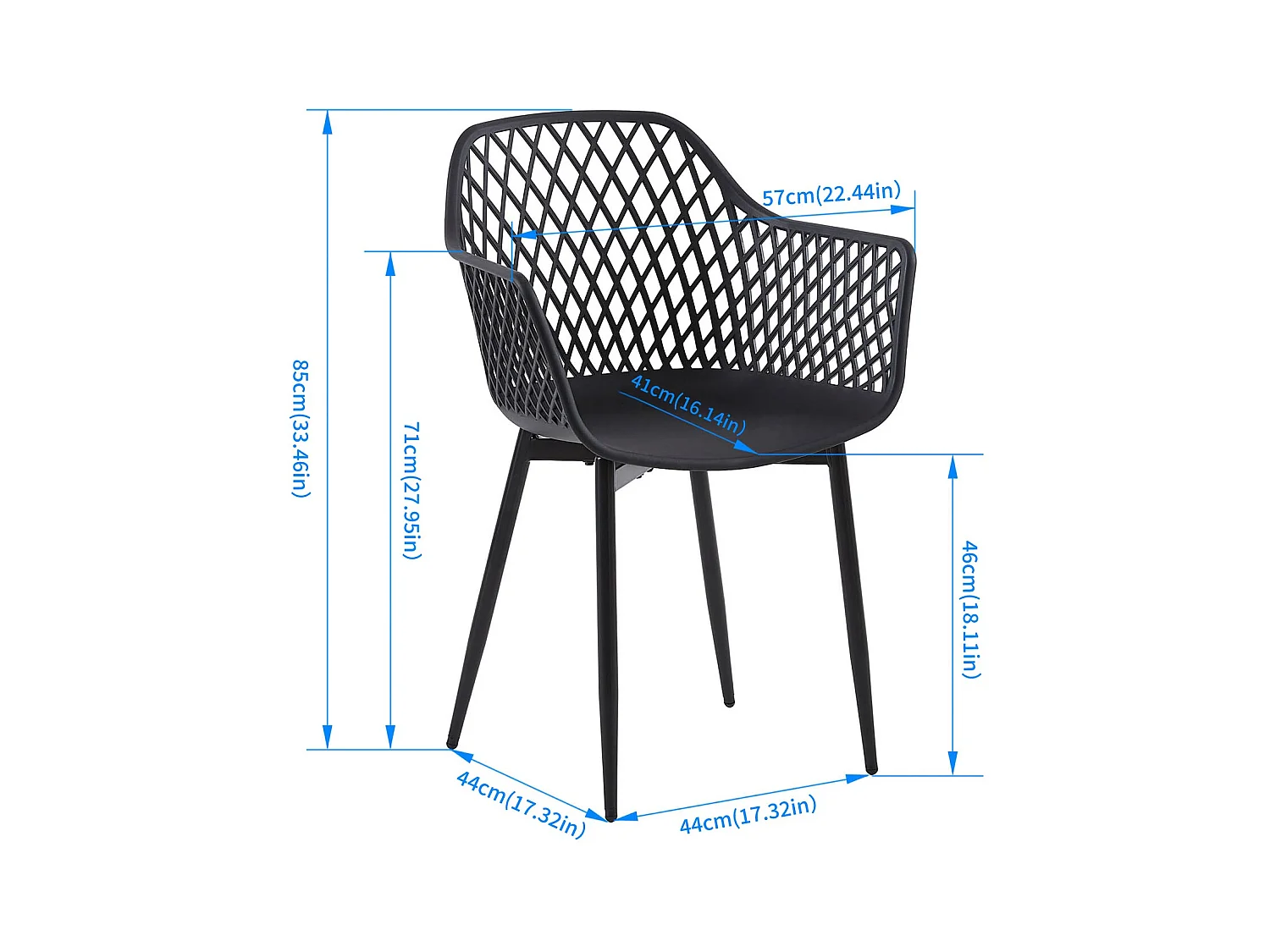 Lot de 6 Chaises de Salle à Manger de Style Scandinave - Noir - Idéales pour Terrasse, Jardin et Extérieur