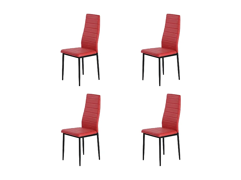 Lot de 4 Chaises Design Rouge PVC Scandinave Chaise de Salle à manger