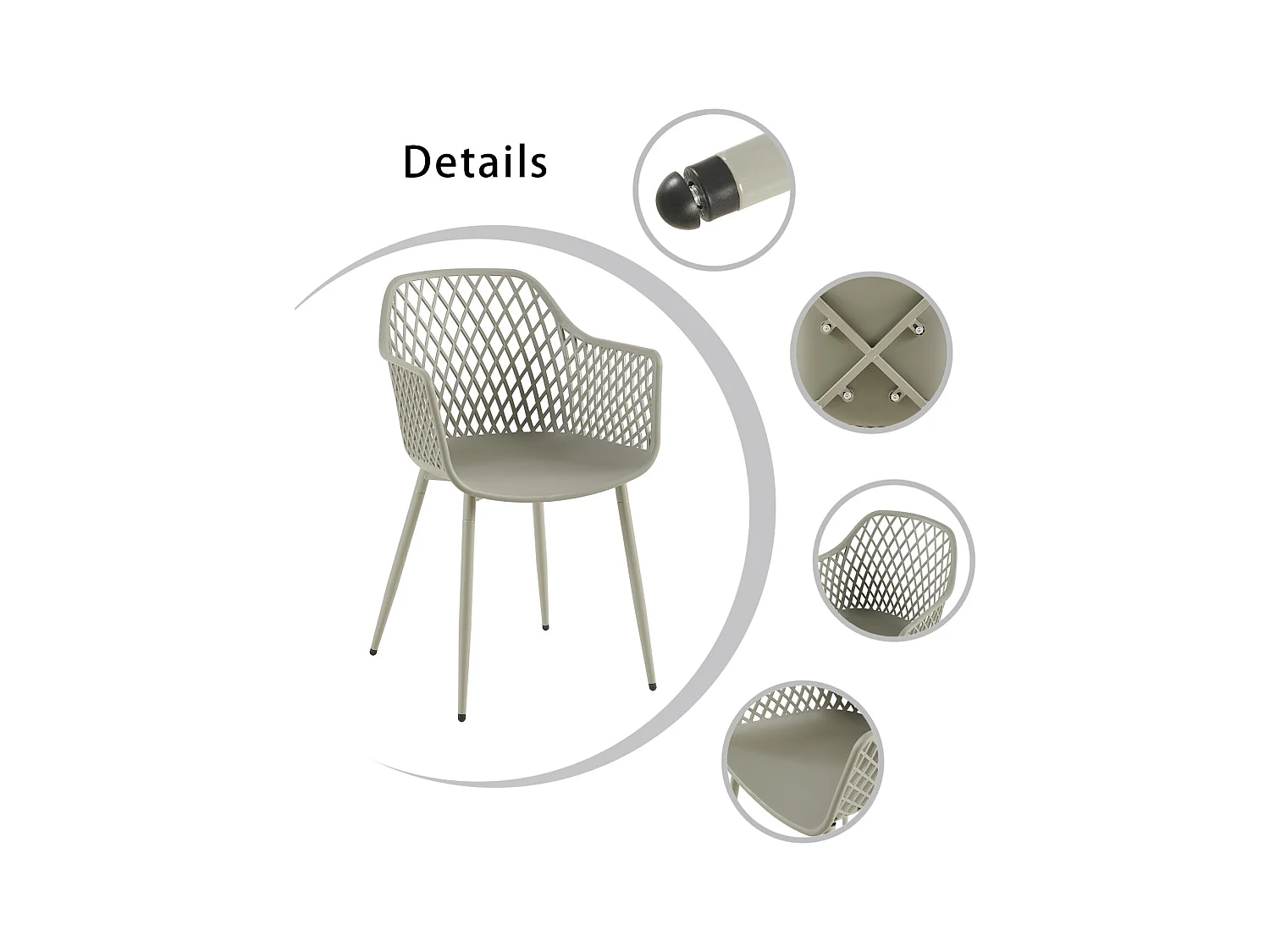 Lot de 4 chaises de jardin avec accoudoirs, fauteuil lounge - Chaises de jardin - Charge maximale : 120 kg - Gris