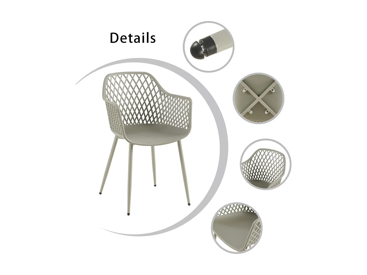 Lot de 4 chaises de jardin avec accoudoirs, fauteuil lounge - Chaises de jardin - Charge maximale : 120 kg - Gris