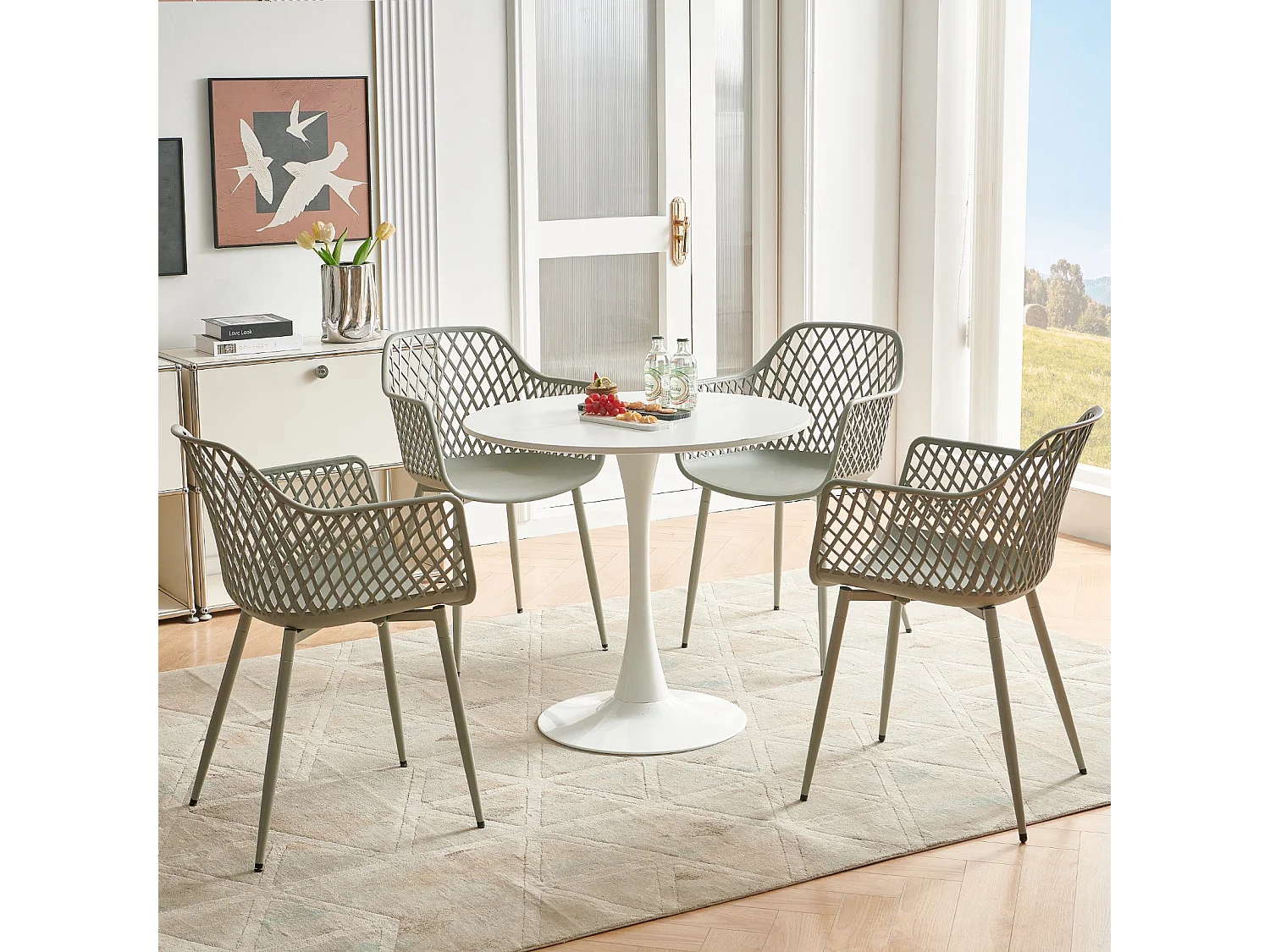 Lot de 4 chaises de jardin avec accoudoirs, fauteuil lounge - Chaises de jardin - Charge maximale : 120 kg - Gris