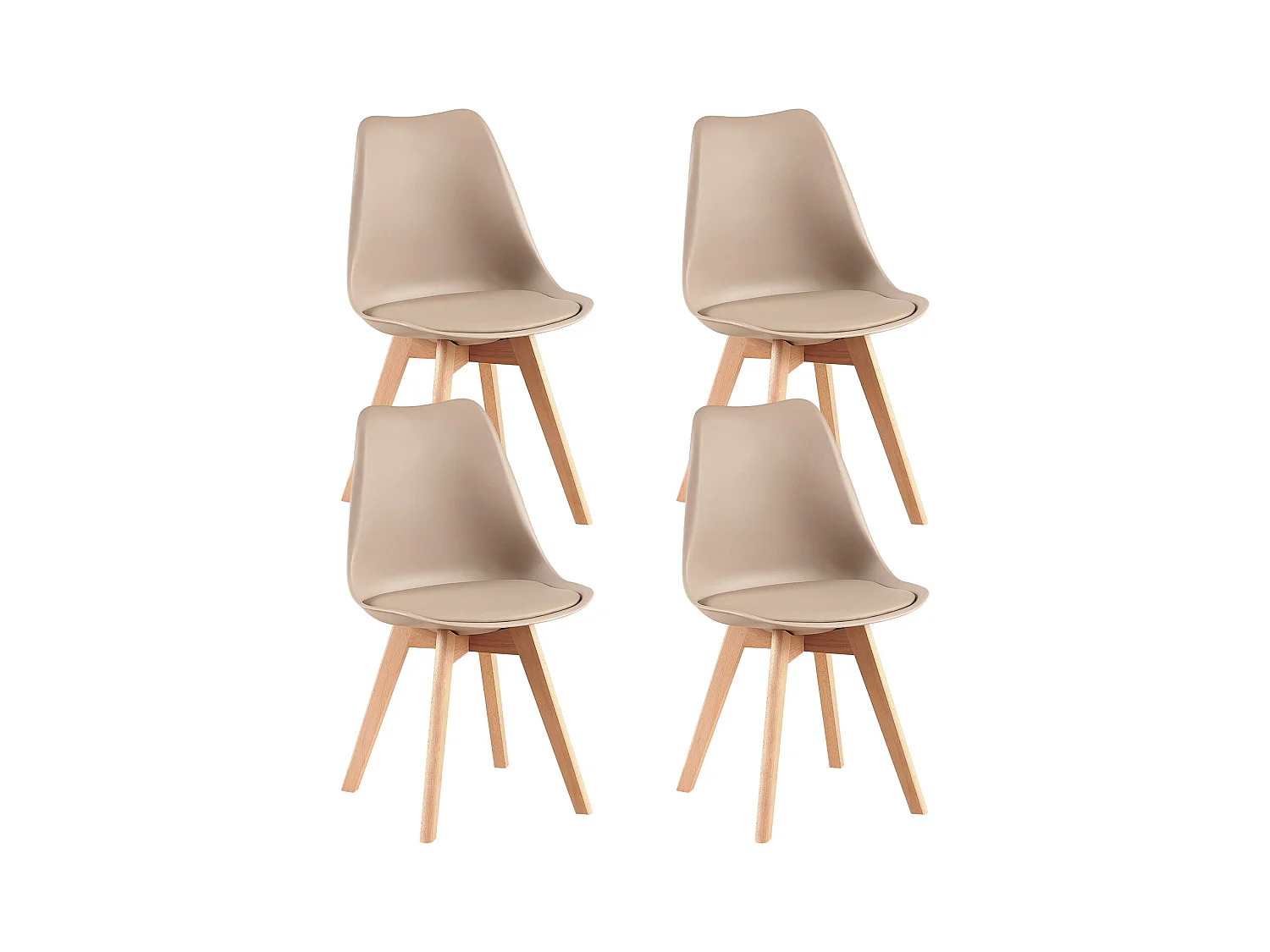 Lot de 4 Chaises de Cuisine Rétro Rembourrée Chaise de Salle de Bureau, Pieds en Bois de Hêtre Massif--Kaki clair