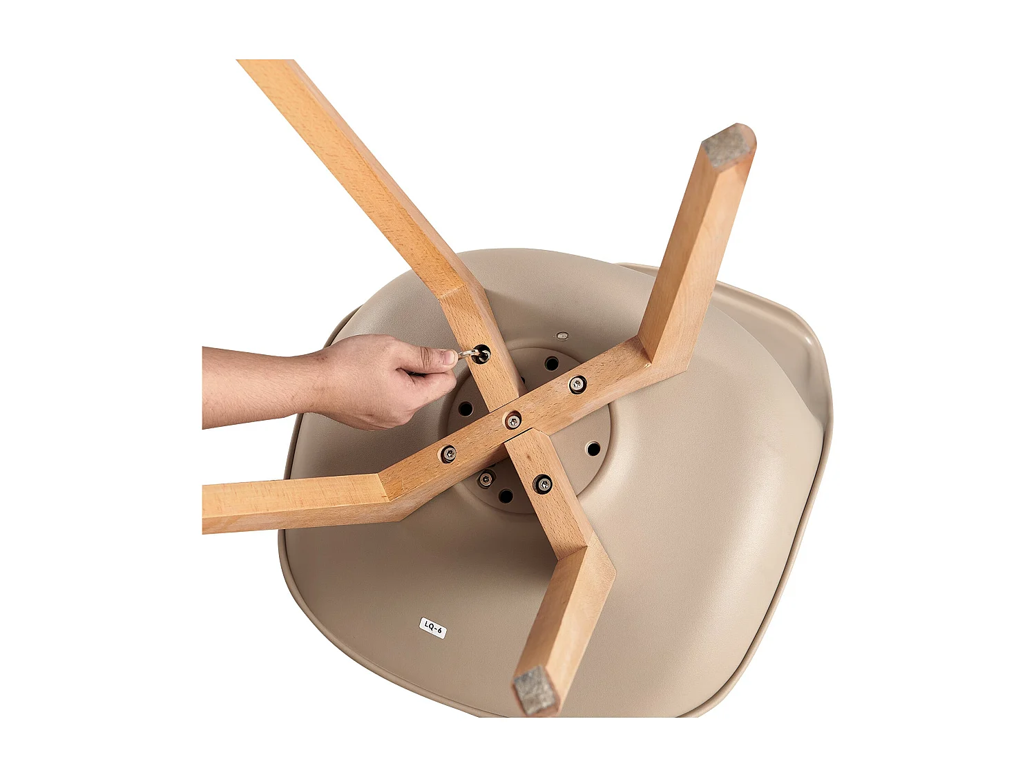 Set van 4 Retro Keukenstoelen Gestoffeerd in Lichtbeige Stof - Poten van Massief Beukenhout