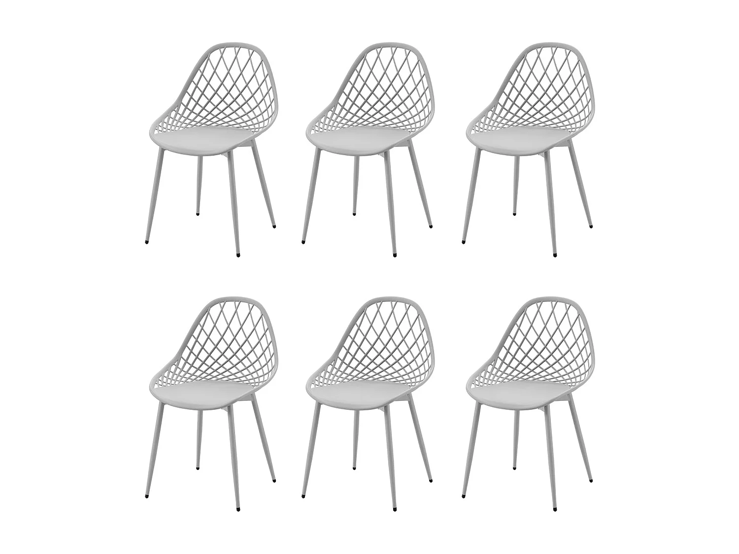Lot de 6 chaises de salle à manger, en plastique, avec pieds en métal, pour cuisine, salon, jusqu'à 120 kg, gris
