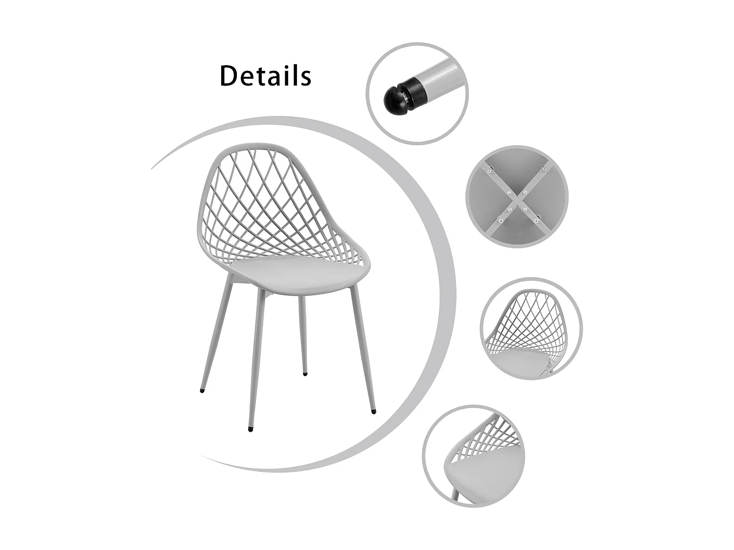 Lot de 6 chaises de salle à manger, en plastique, avec pieds en métal, pour cuisine, salon, jusqu'à 120 kg, gris