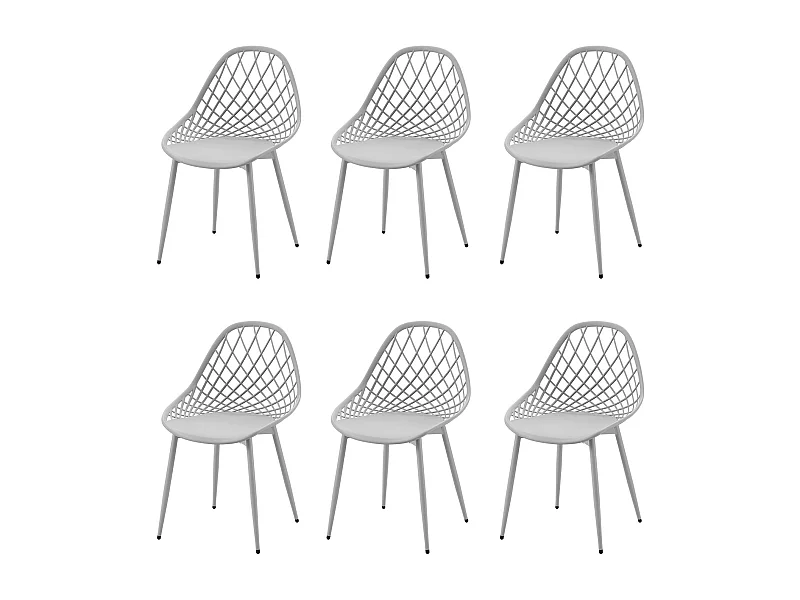 Lot de 6 chaises de salle à manger, en plastique, avec pieds en métal, pour cuisine, salon, jusqu'à 120 kg, gris