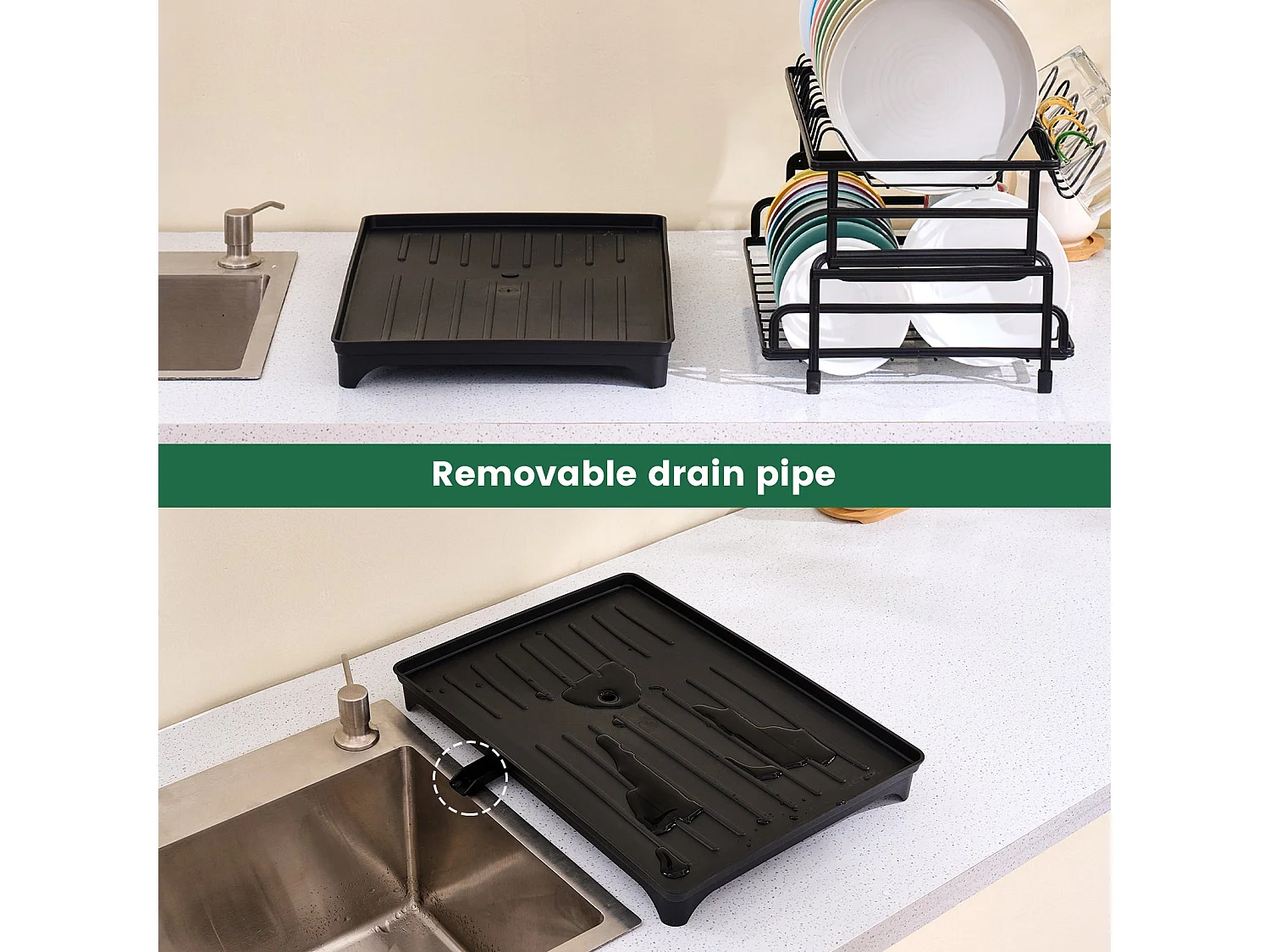 Égouttoir à Vaisselle Noir 2 Niveaux avec Porte-Ustensiles et Bac d'Égouttement – Design Pratique, Séchage Rapide et Hygiénique