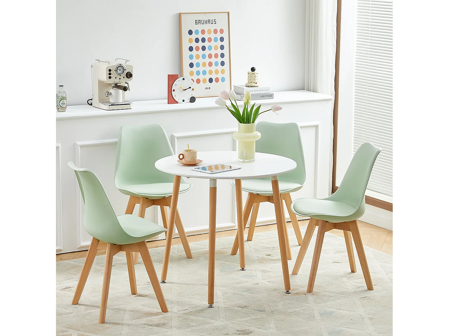 Lot de 4 Chaises Design Plastique Scandinave Chaise de Salle à manger - Vert Clair