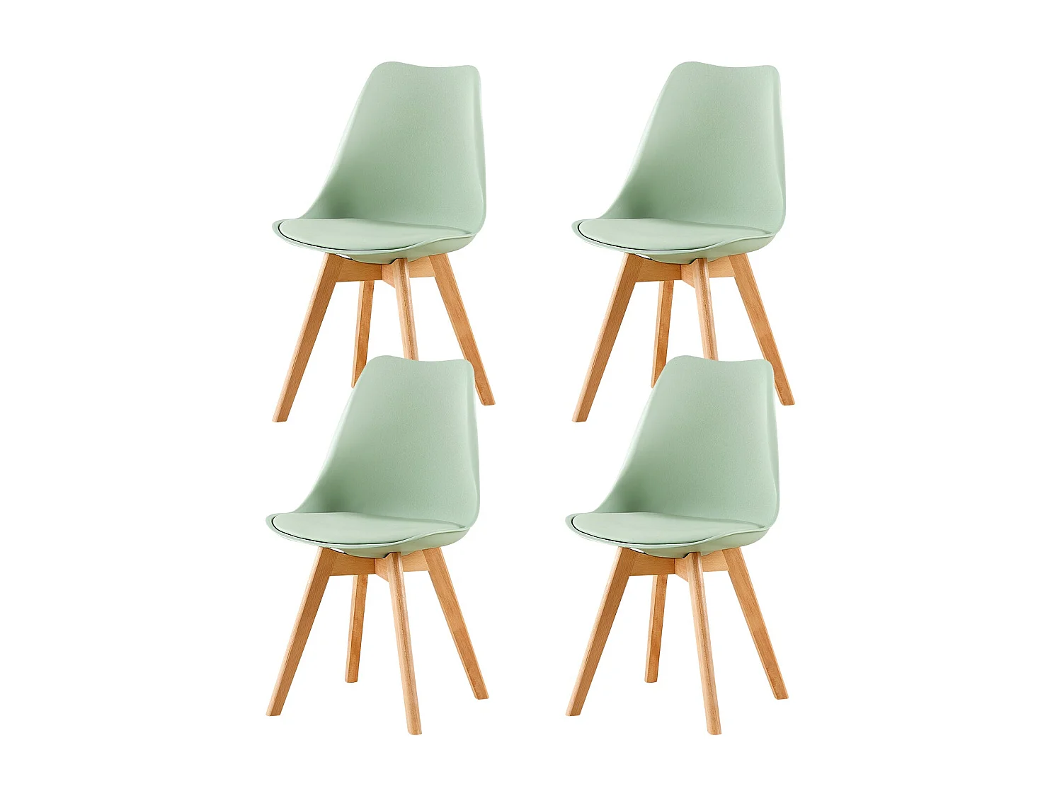 Set van 4 Design Kunststof Scandinavische Stoelen - Lichtgroene Eetkamerstoel