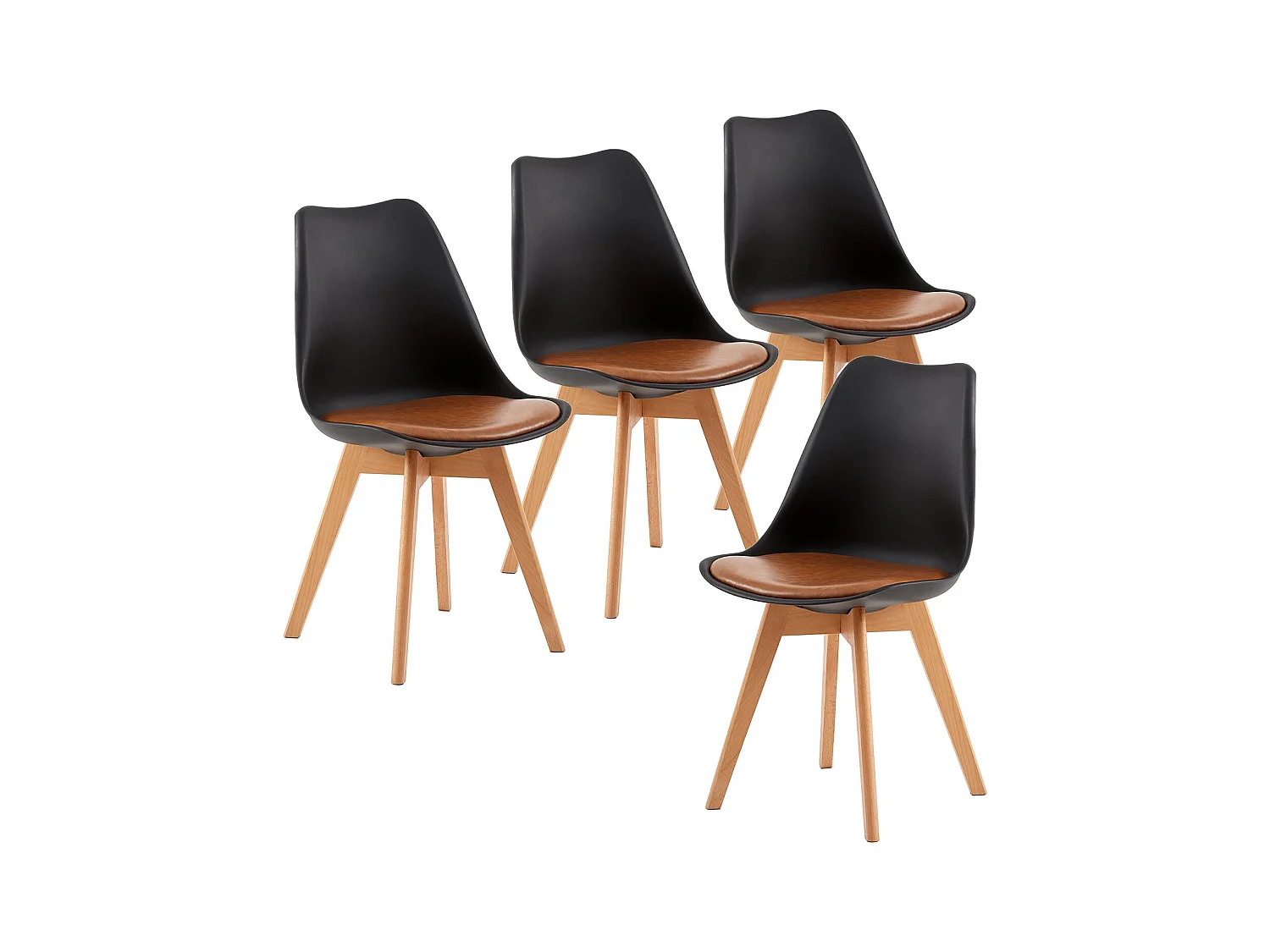 Lot de 4 chaises Scandinaves pour Salle à Manger avec Coussin Brun