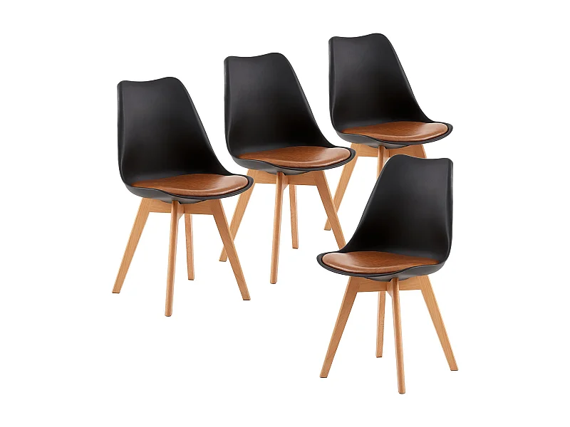 Lot de 4 chaises Scandinaves pour Salle à Manger avec Coussin Brun