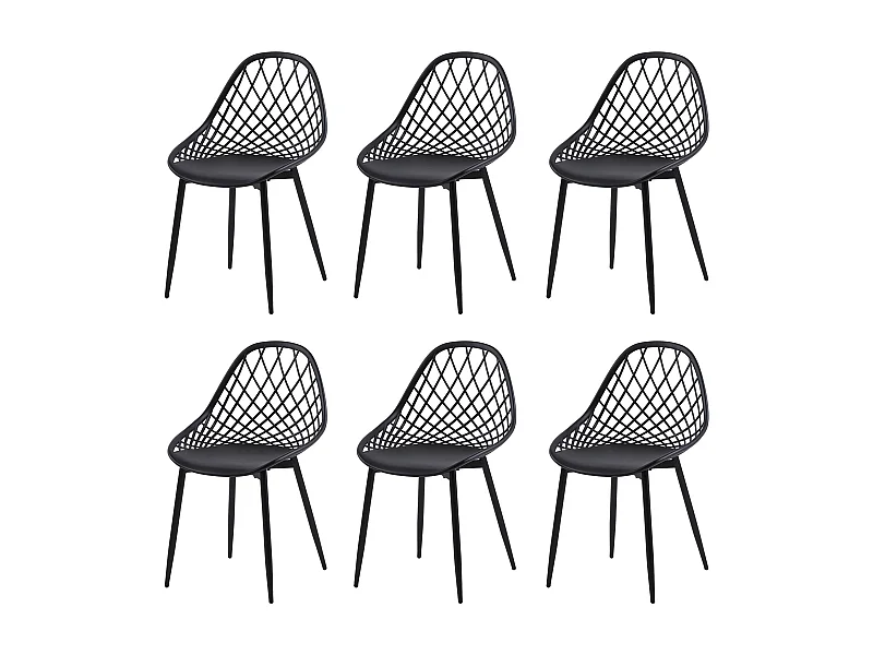 Set van 6 Zwarte Scandinavische Eetkamerstoelen - Klassieke Compacte Comfortabele Stijl