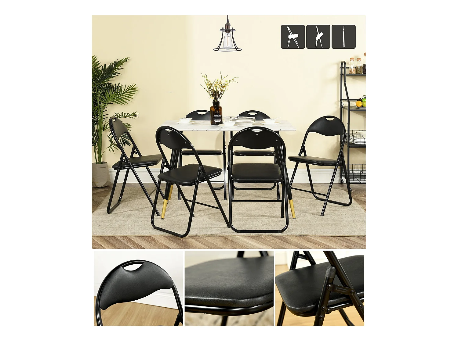 Lot de 6 Chaises pliantes empilables rembourrées