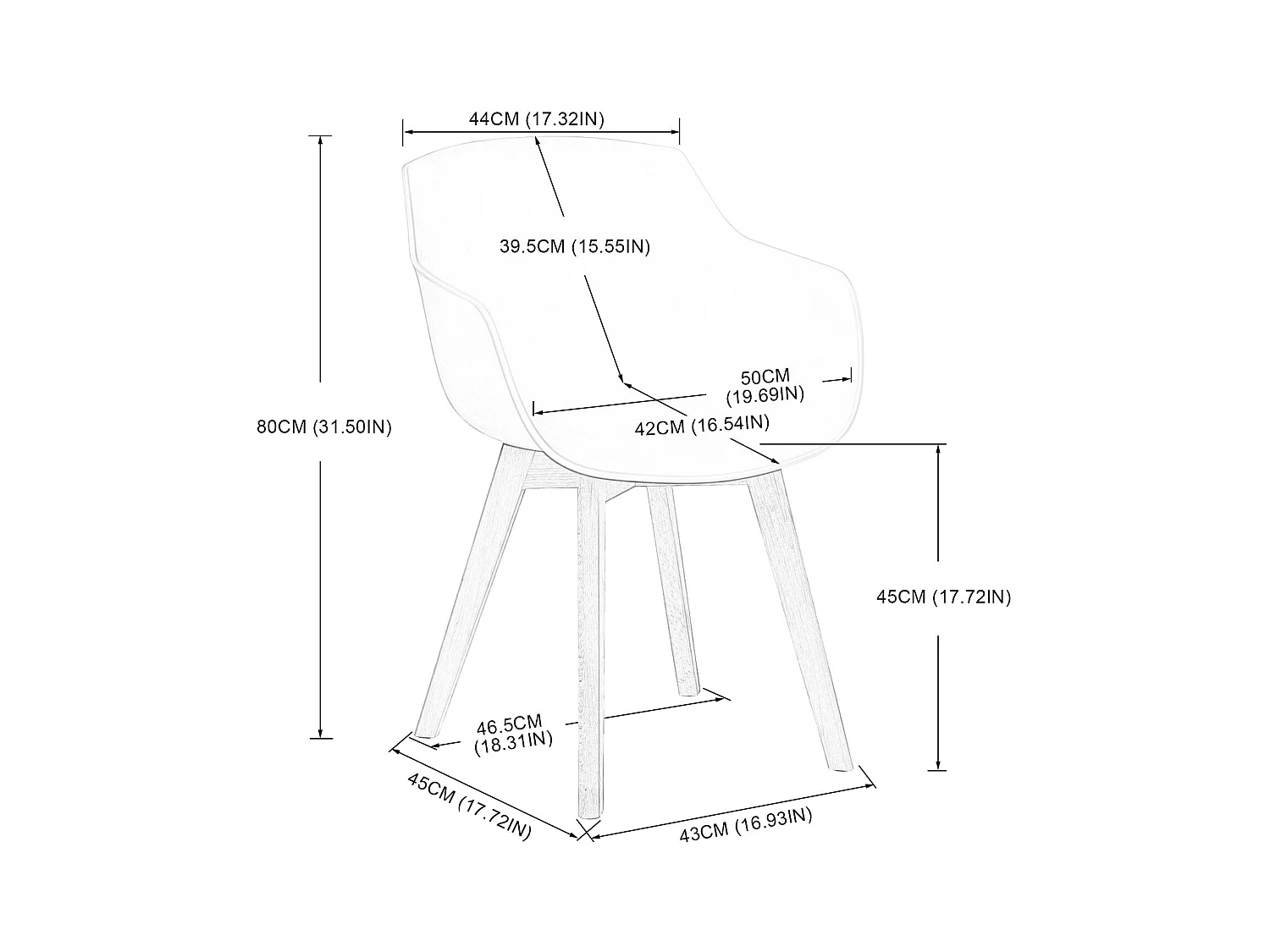 Lot de 4 Chaises Salle à Manger Fauteuils Scandinave de Cuisine avec Pieds en Bois de Hêtre Massif Noir