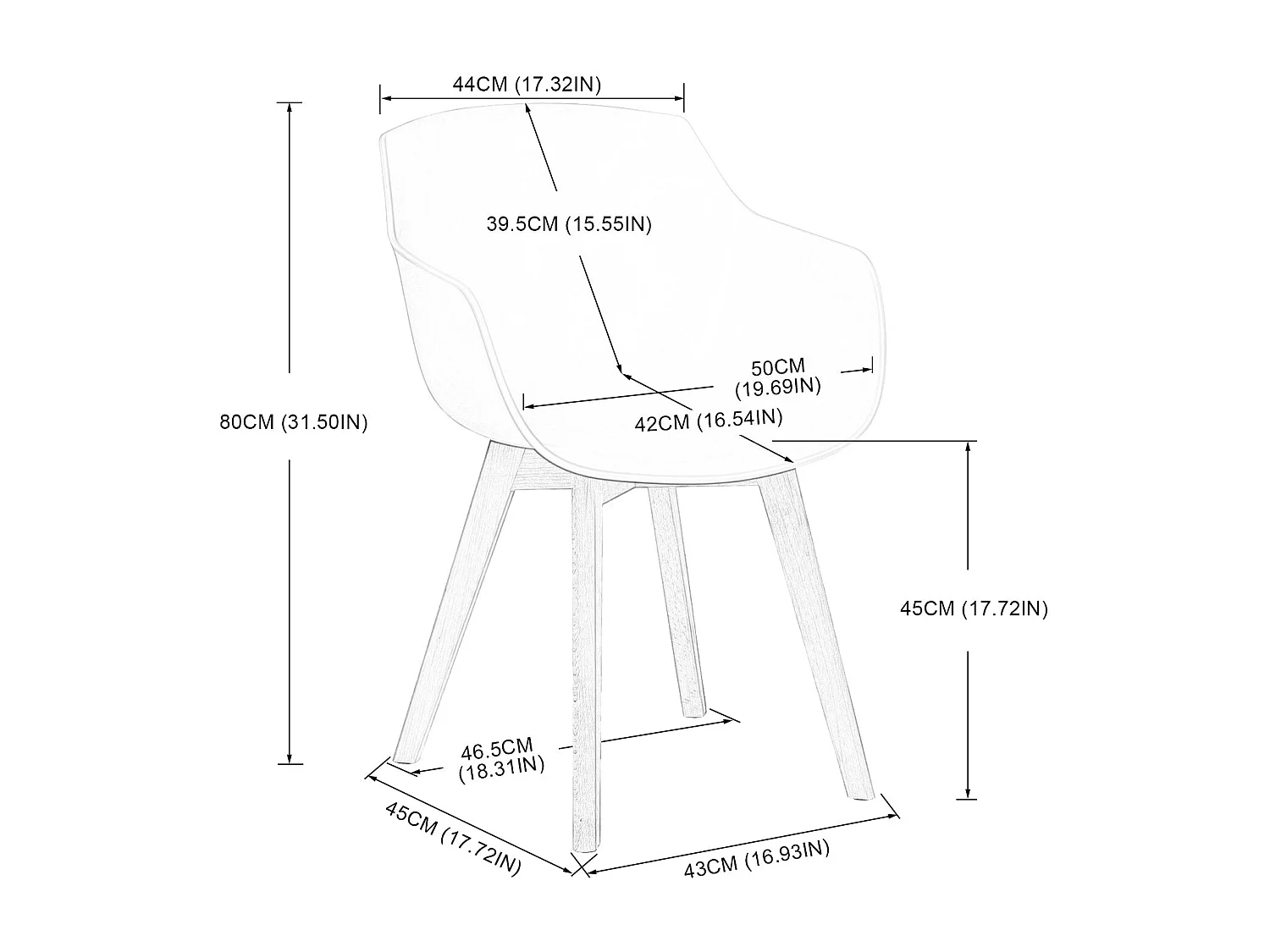 Lot de 4 Chaises Salle à Manger Fauteuils Scandinave de Cuisine avec Pieds en Bois de Hêtre Massif Noir