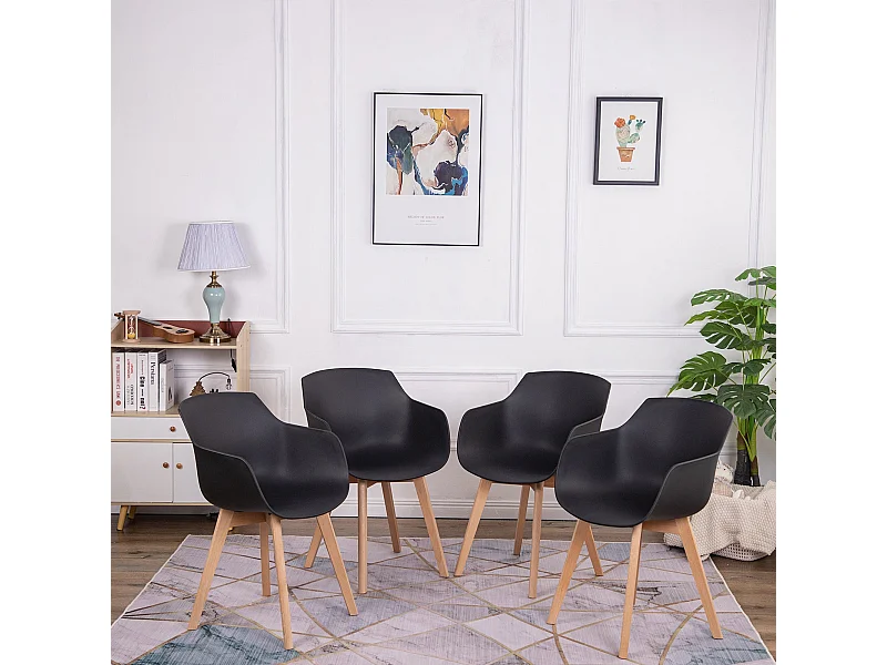 Set van 4 Eetkamerstoelen Scandinavisch Design Zwart van Massief Beukenhout - Makkelijk schoon te maken en van Hoge Kwaliteit