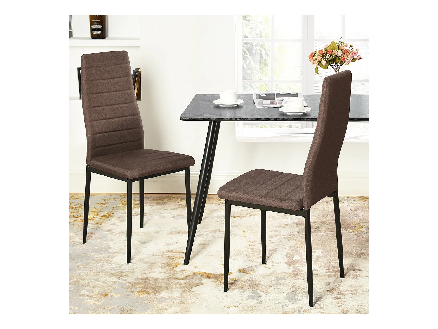 Lot de 6 chaises de salle à manger, de cuisine, confortables et rembourrées, avec siège en tissu, dossier, pieds en métal, marron