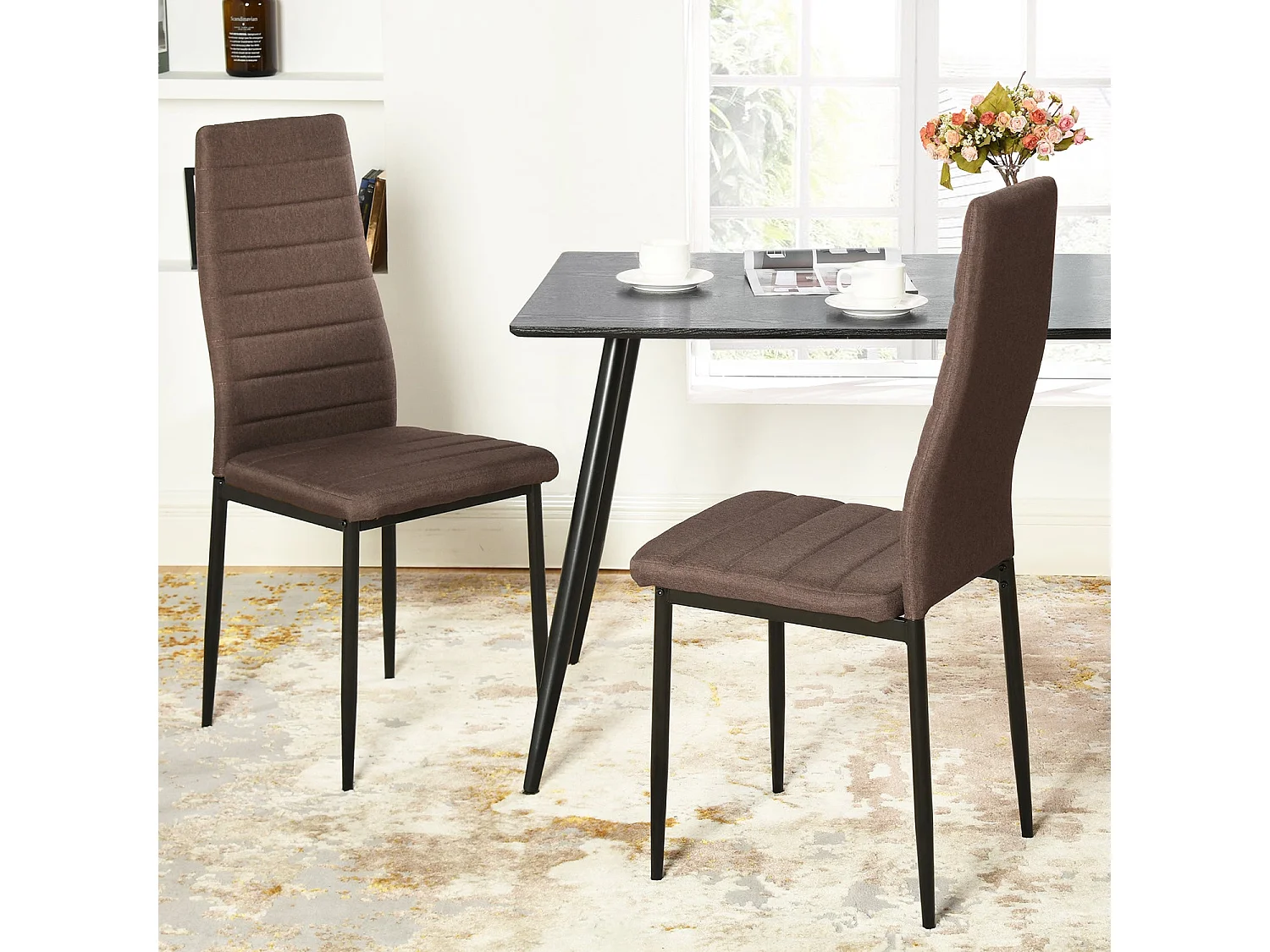 Lot de 6 chaises de salle à manger, de cuisine, confortables et rembourrées, avec siège en tissu, dossier, pieds en métal, marron