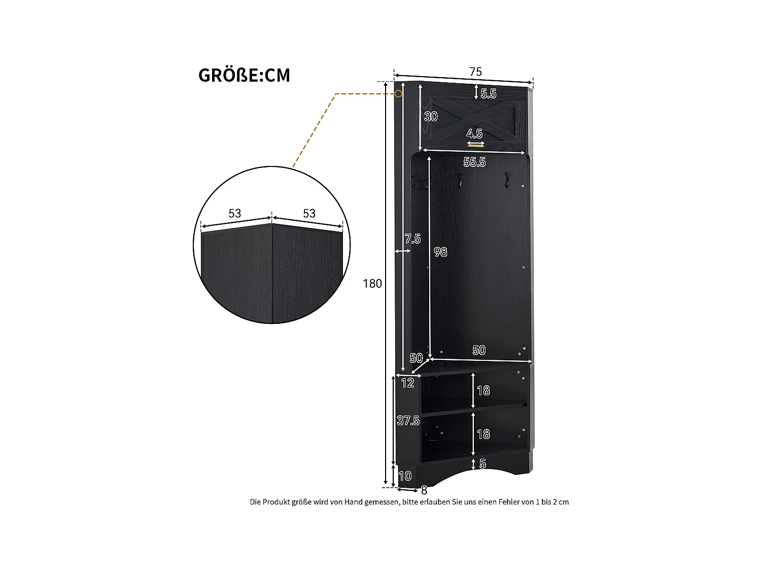 Garderobenset: Moderne Garderobe, Flurschrank, 4 Haken, schwarz