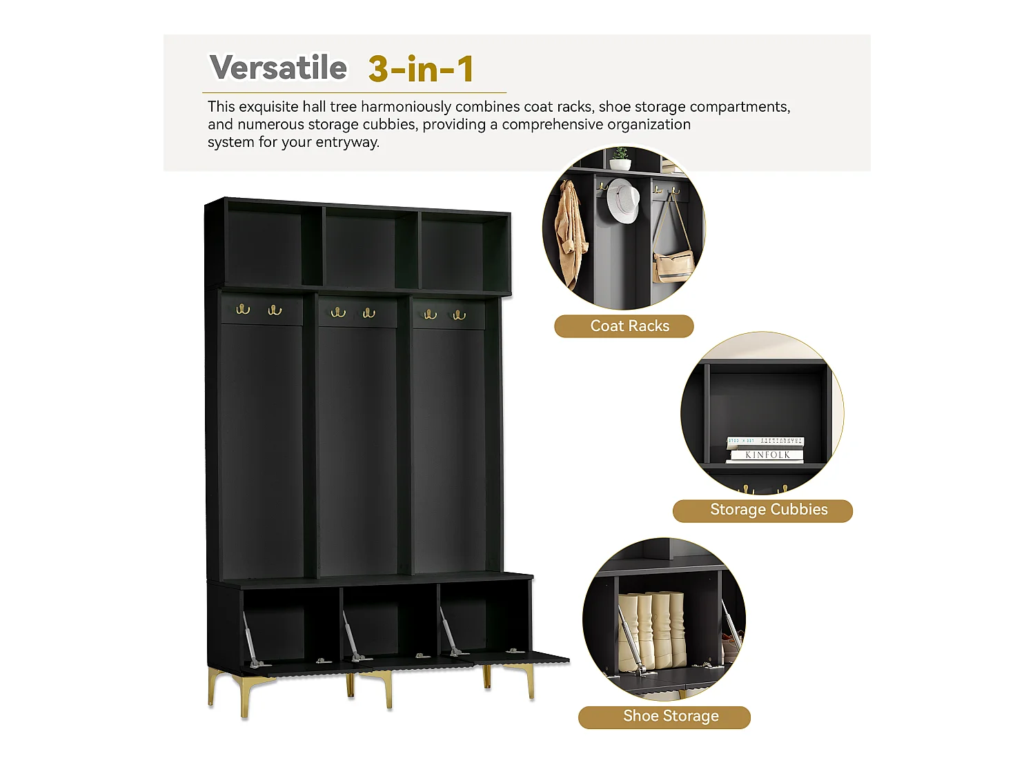 Garderobenset mit Bank, multifunktionale Aufbewahrungsbank, offene Aufbewahrung