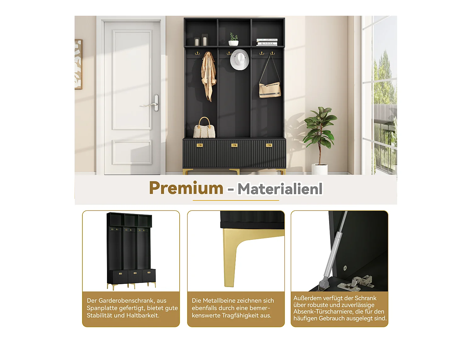 Garderobenset mit Bank, multifunktionale Aufbewahrungsbank, offene Aufbewahrung