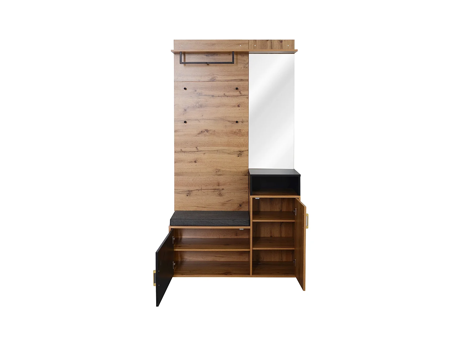 Garderobenset mit 4 Haken, Spiegel, Schuhregal, Wandgarderobe