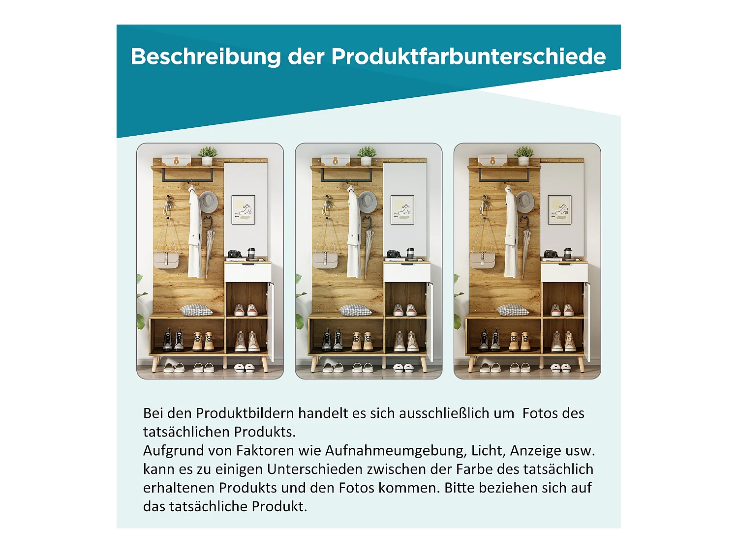 Multifunktionales 190 cm hohes Holzgarderobenset mit Spiegel