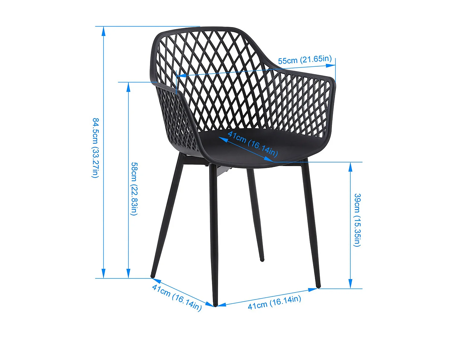 Lot de 2 Chaises de Salle à Manger de Style Scandinave - Noir - Idéales pour Terrasse, Jardin et Extérieur