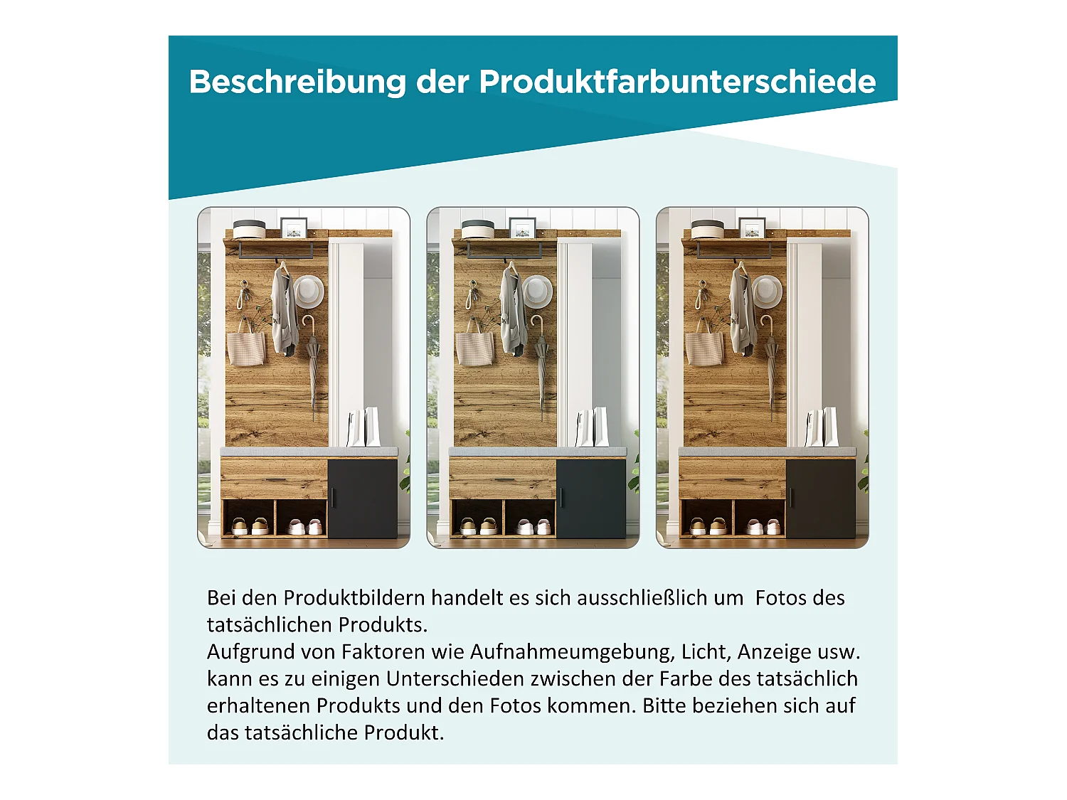 190 cm hohes Garderobenset in Holzoptik mit Spiegel, Schuhbank