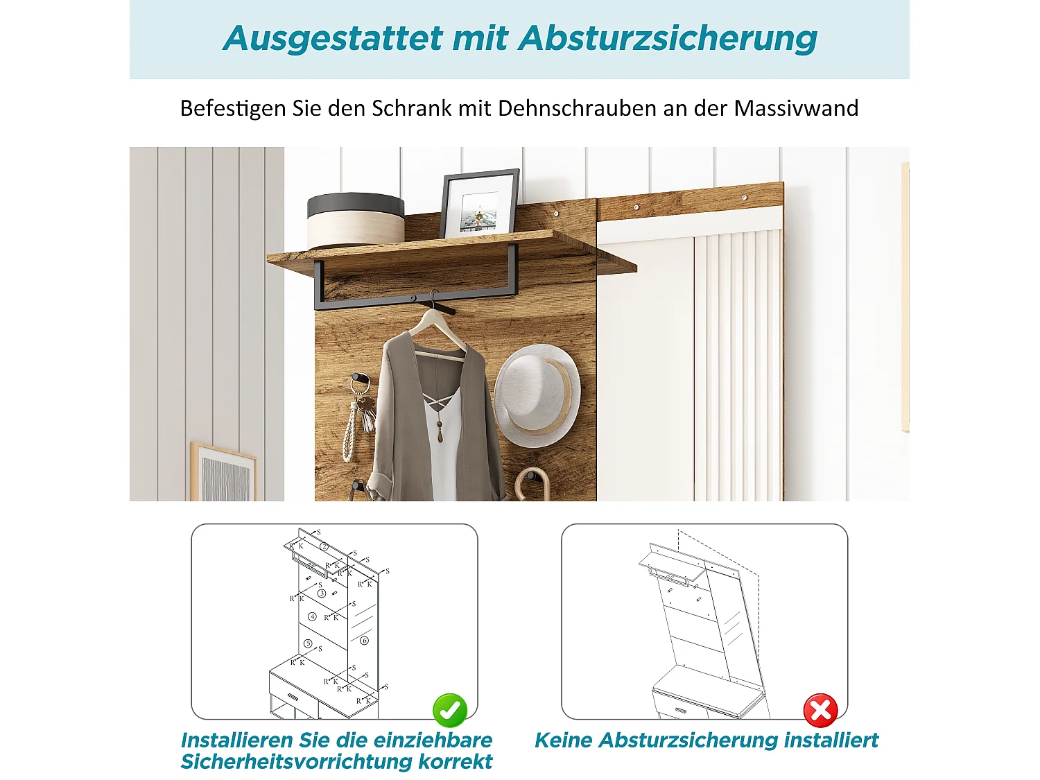 Ensemble portemanteau imitation bois de 190 cm de haut avec miroir,banc à chaussures