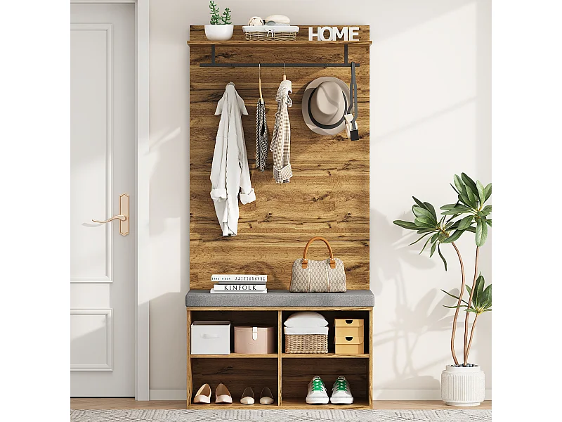 Ankleide-Set in Holzoptik, 175 cm hoch, mit Schuhbank