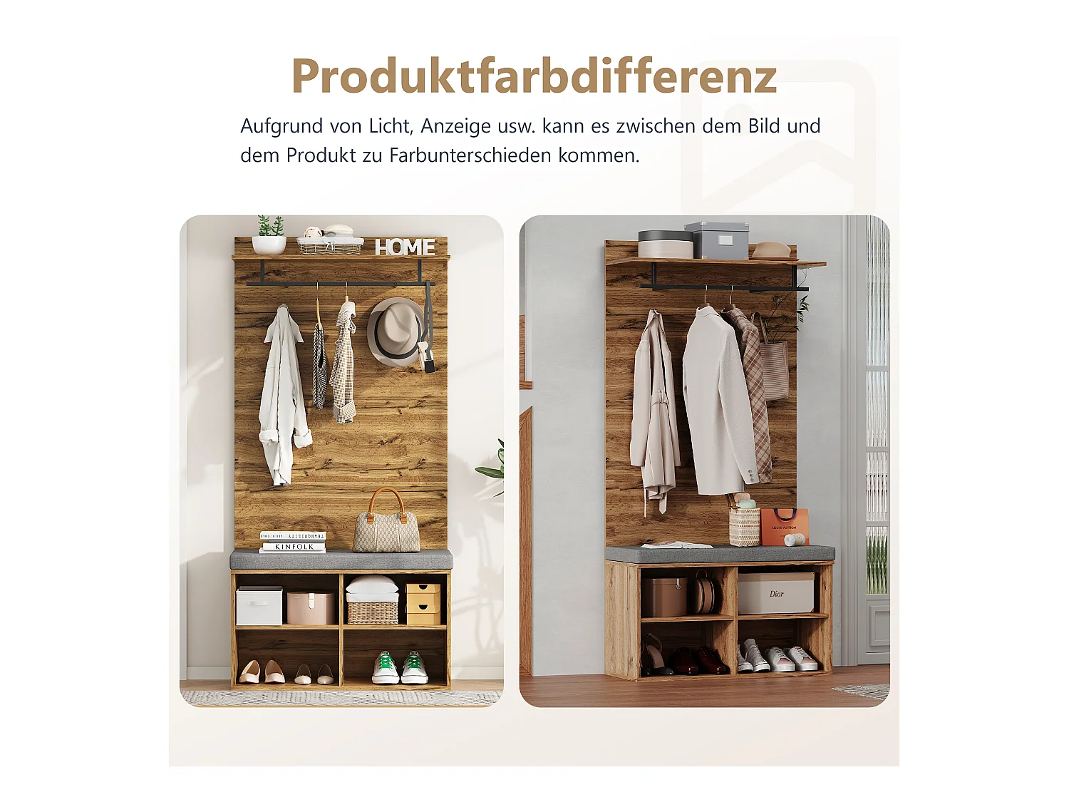 Ankleide-Set in Holzoptik, 175 cm hoch, mit Schuhbank