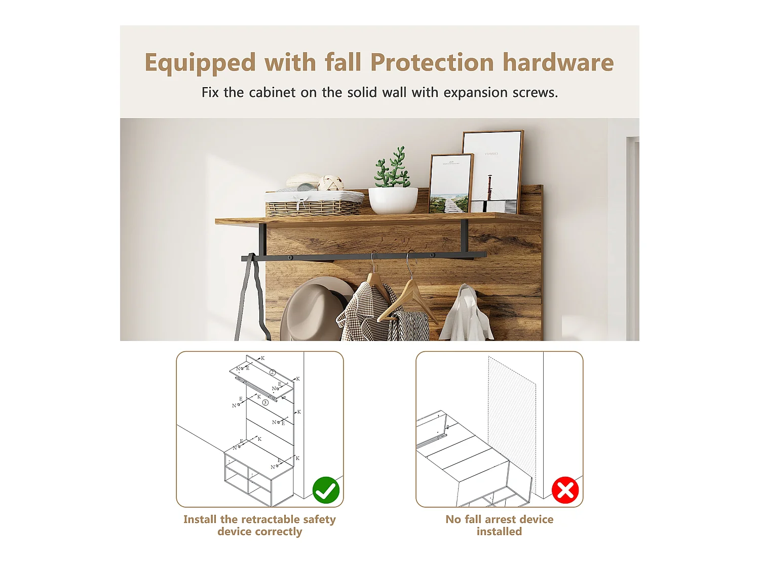 Ankleide-Set in Holzoptik, 175 cm hoch, mit Schuhbank