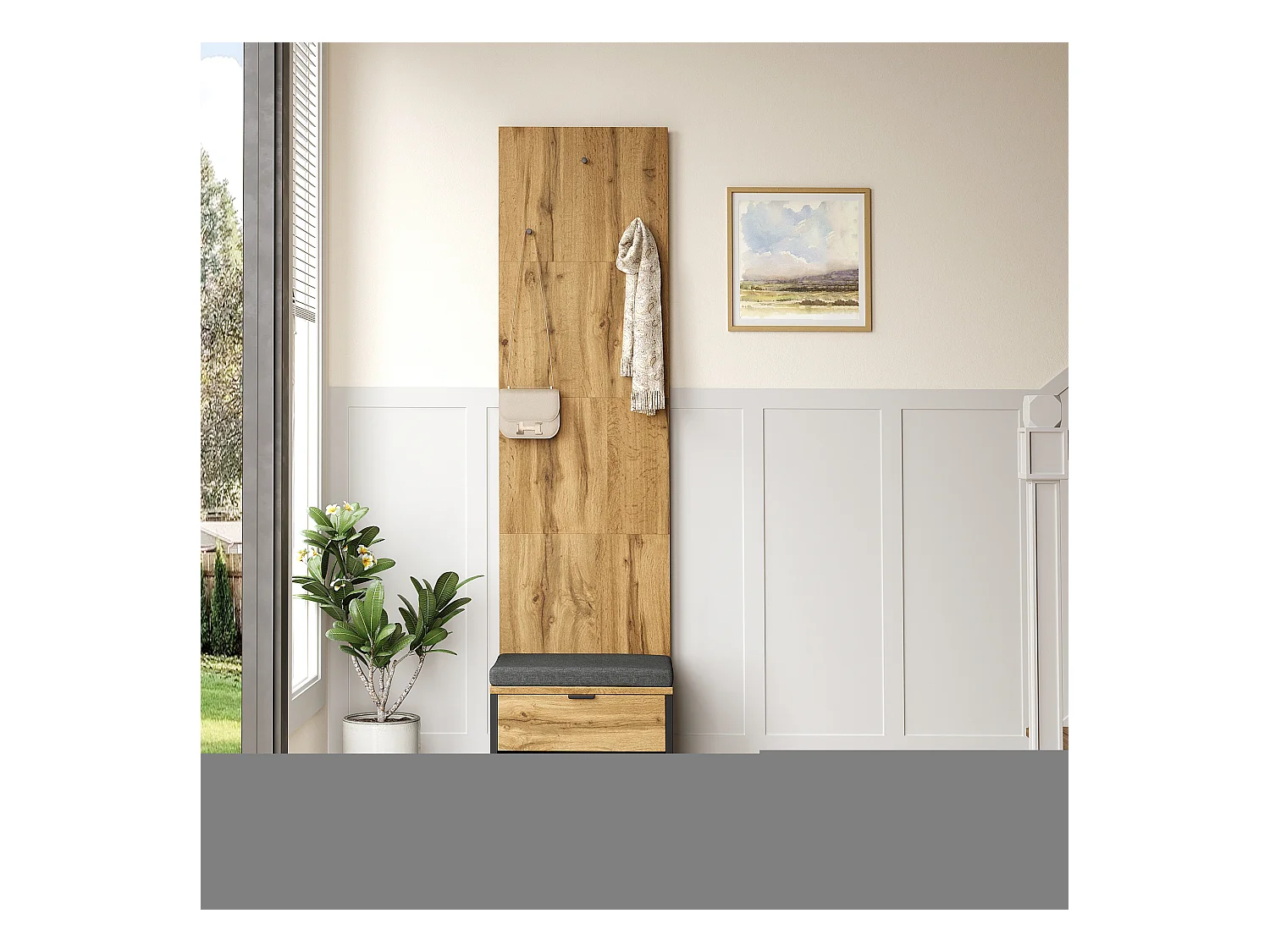 Garderobenset mit Schuhhocker und Kissen, Hängeaccessoires