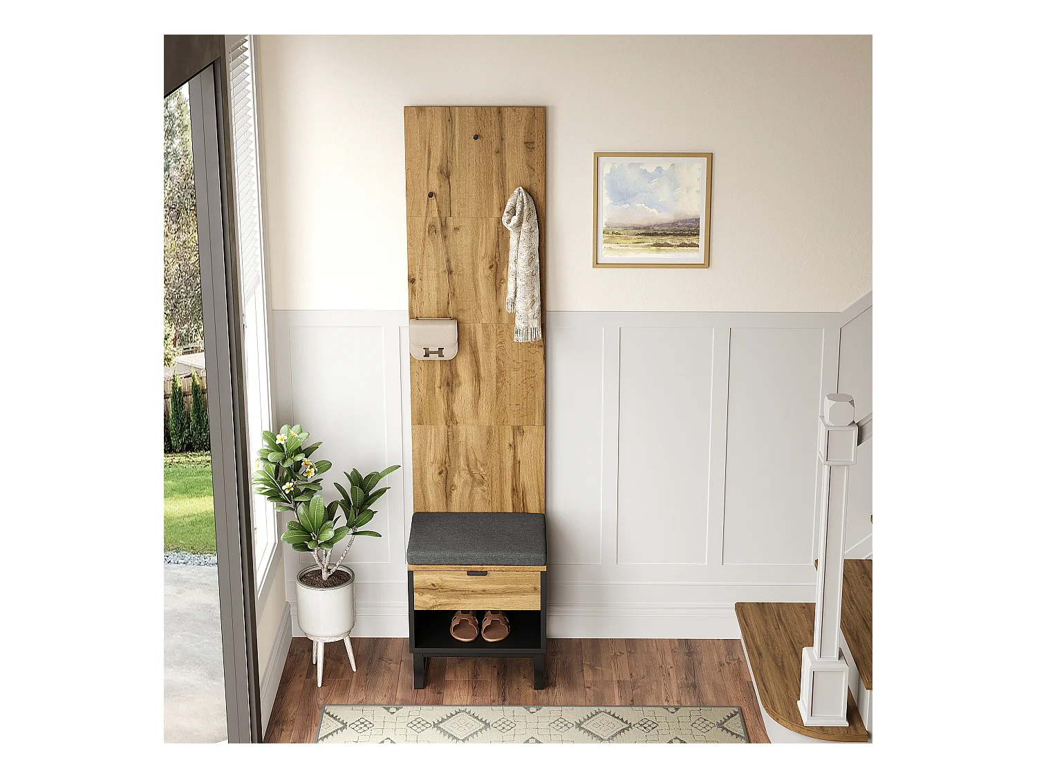 Garderobenset mit Schuhhocker und Kissen, Hängeaccessoires