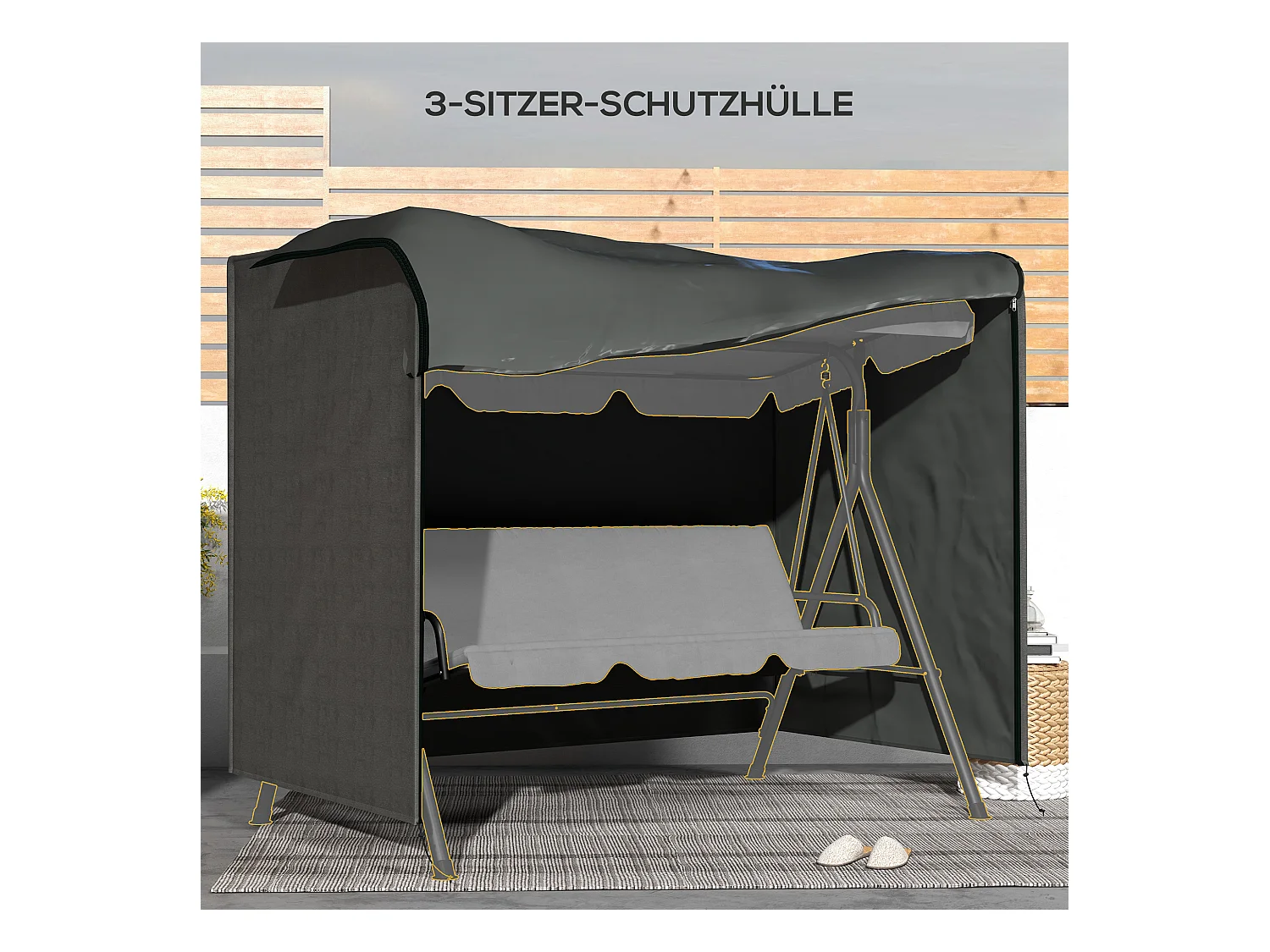 3-Sitzer-Schaukelabdeckung, wasserdicht, UV-beständig, 205 x 124 x 164 cm