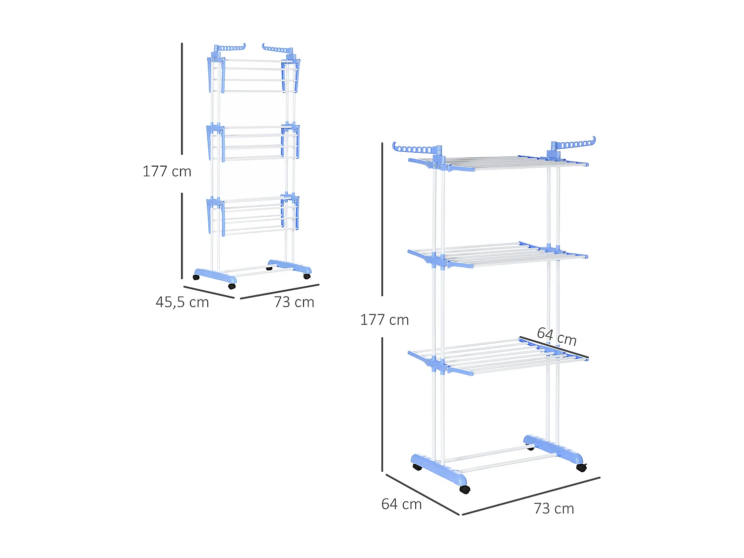 Séchoir à linge en colonne bleu acier, 4 niveaux, extensible avec roulettes