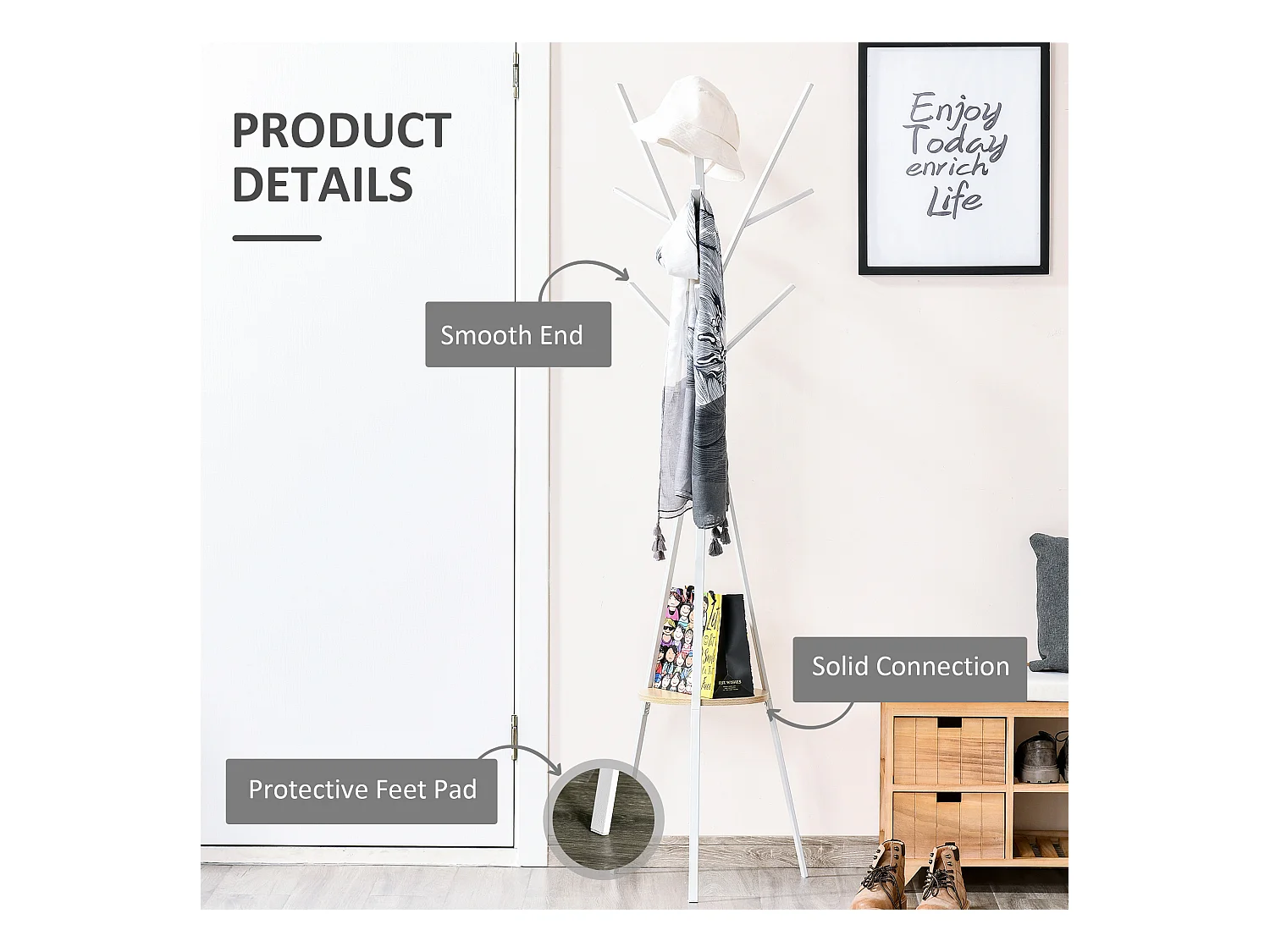 Garderobe, freistehende Garderobe, Flurgarderobe, weiße Metallgarderobe